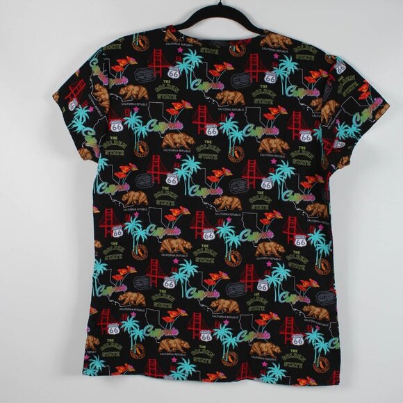 California Bear & Route 66 Print Scrub Top - Size Small - Picture 2 of 8